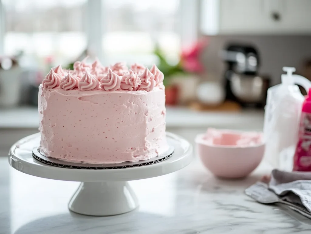 Barbie cake with a crumb coat applied, ready for final frosting and decoration.