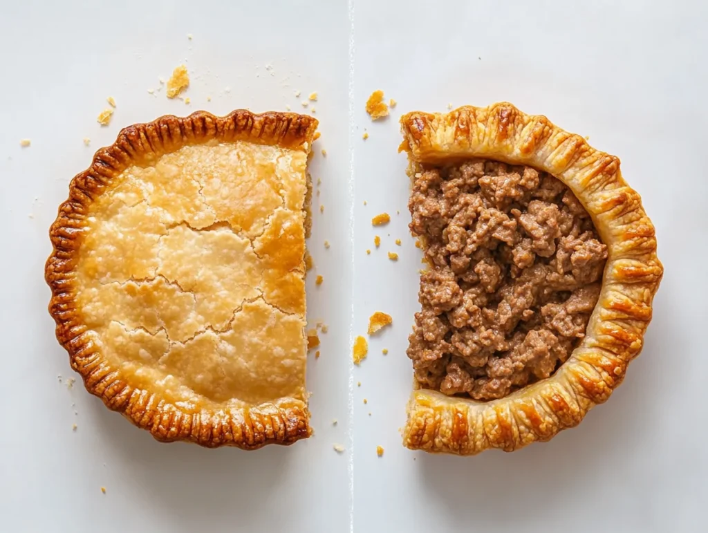  flaky beef pot pie crust and a sturdy meat pie crust, showcasing texture differences